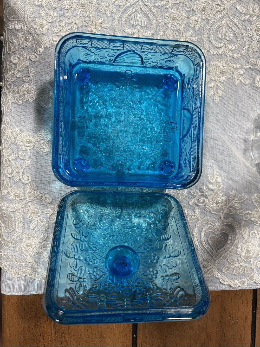 Indiana Glass Cobalt Blue Embossed Glass Trinket Dish